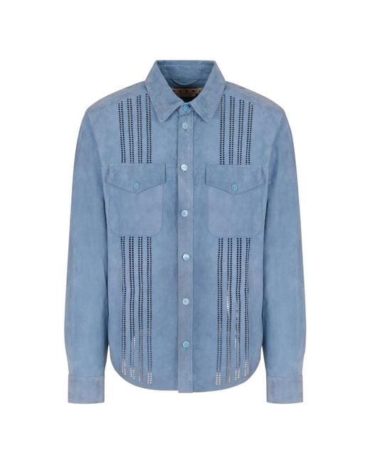 Marni Blue Cut-Out Flap-Pocket Shirt