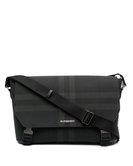 Burberry Leather Charcoal Check Large Messenger Bag in Black for Men