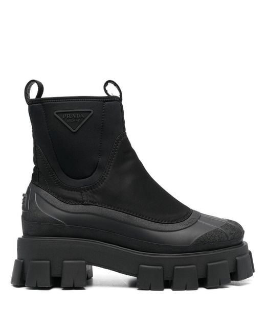 Prada Monolith Re-nylon Gabardine Ankle Boots in Black for Men | Lyst