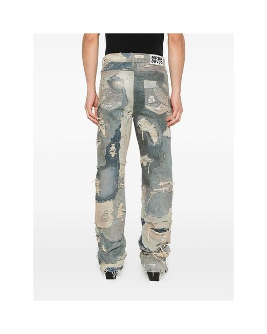 Who Decides War Blue Distressed Patchwork Jeans for men