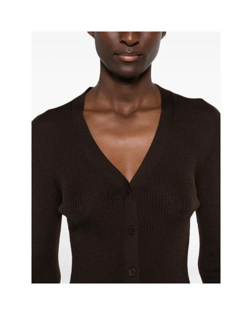 CECILIE BAHNSEN Black Ribbed V-Neck Cardigan