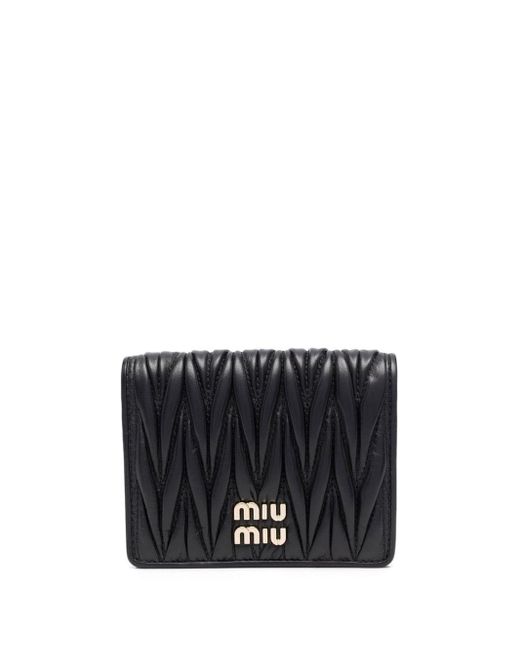 Miu Miu Black Logo-plaque Matelassé Wallet