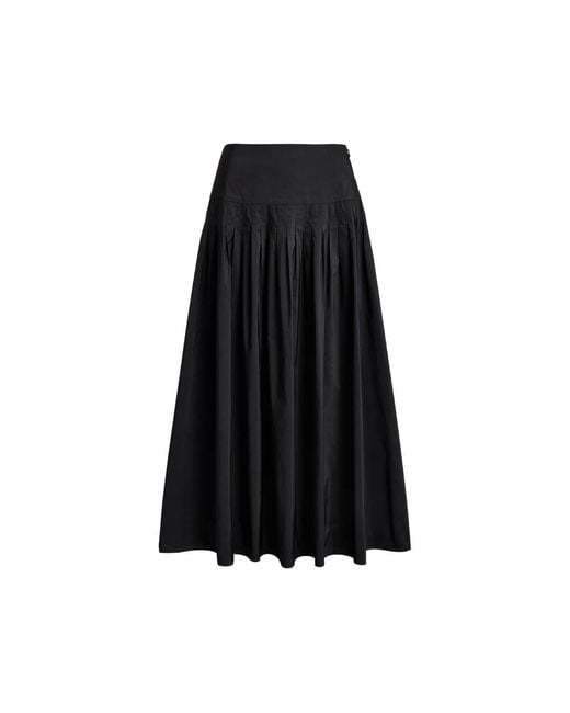 Ralph Lauren Black Pleated Flared Maxi Skirt