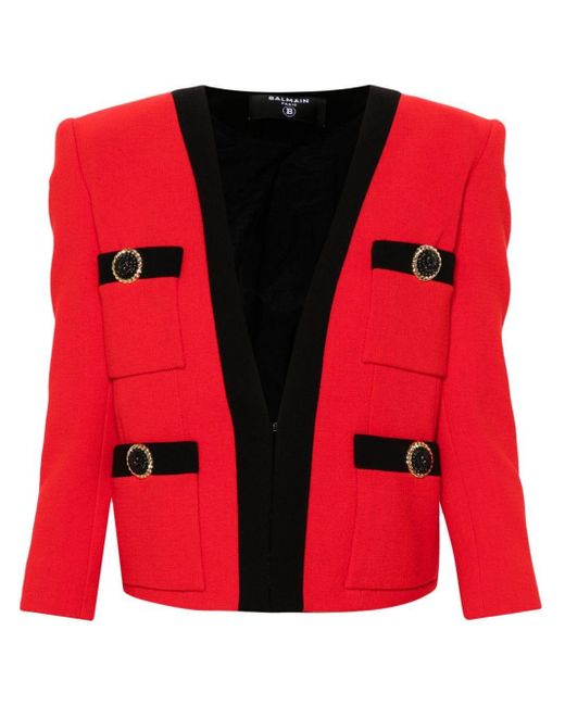 Balmain Red Four-Pocket Wool Jacket