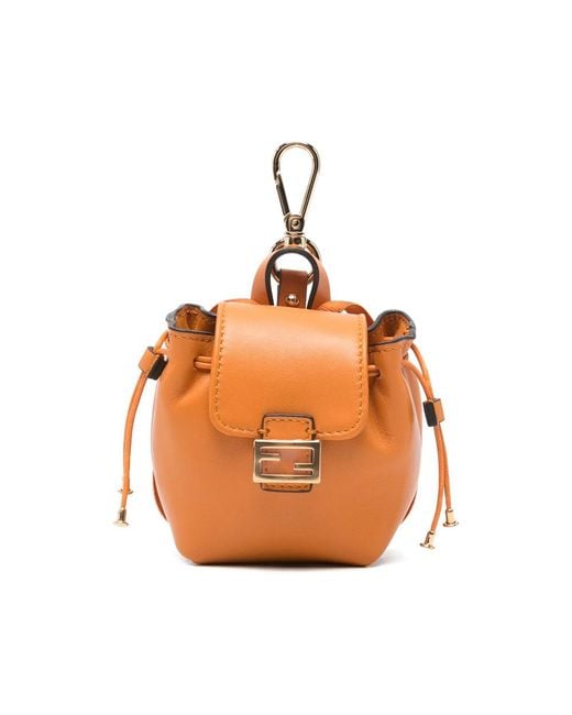 Fendi Orange Drawstring Logo-Plaque Bag Charm