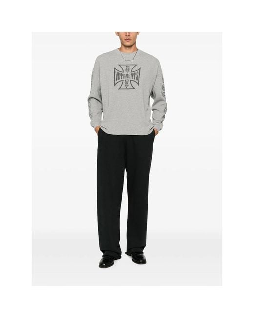 Vetements Gray Logo-Print Waffle-Knit T-Shirt for men