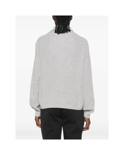 Malo Gray Ribbed-Knit Half-Zip Sweater