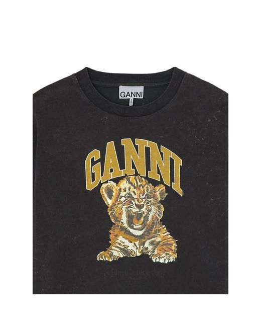 Ganni Black Tiger-Print Long-Sleeve T-Shirt