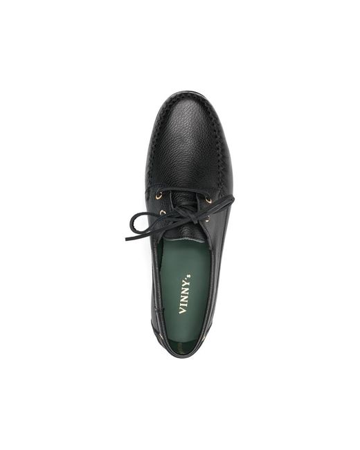 VINNY'S Black Boatman Lace-Up Boat Shoes for men