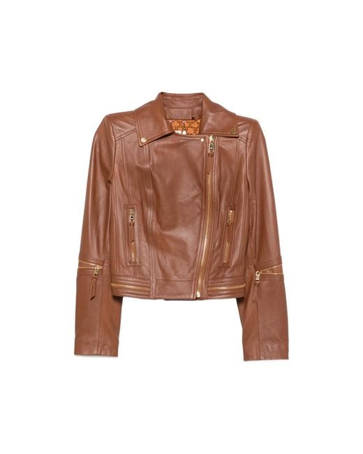 Elisabetta Franchi Brown Leather Biker Jacket
