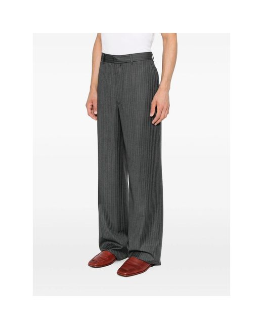 Reveres 1949 Gray Pinstripe-Pattern Straight-Leg Trousers for men