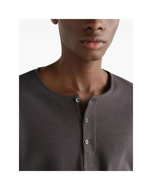 Lemaire Black Long-Sleeve Henley T-Shirt for men