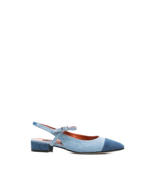 CAREL PARIS Blue Oceano Cap-Toe Flat Pumps