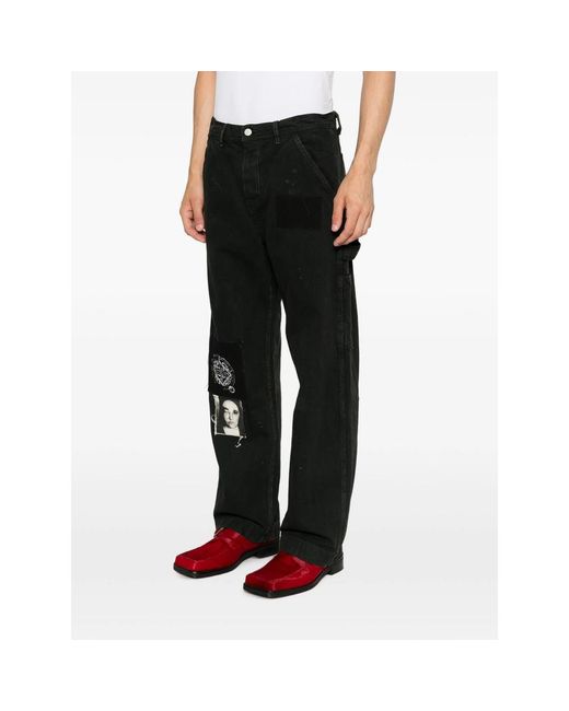 Enfants Riches Deprimes Black Patchwork Distressed Cotton Trousers for men