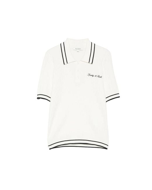 Sporty & Rich Blue Cable-Knit Embroidered Polo Shirt