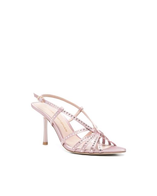 Stuart Weitzman Pink Crystal-Embellished Strappy Sandals