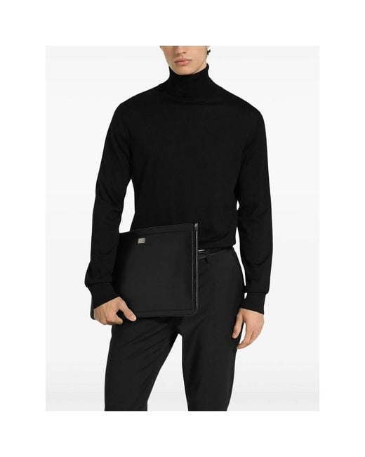 Dolce & Gabbana Black Logo Plaque Zipped Clutch Bag for men