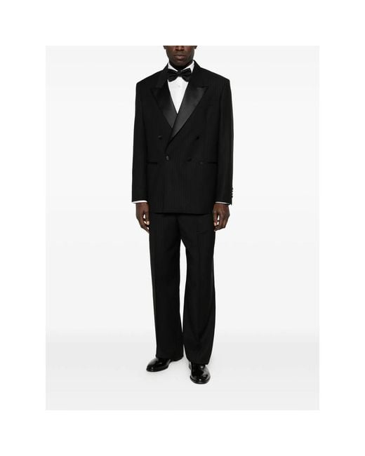 Reveres 1949 Black Shawl-Lapel Striped Suit for men