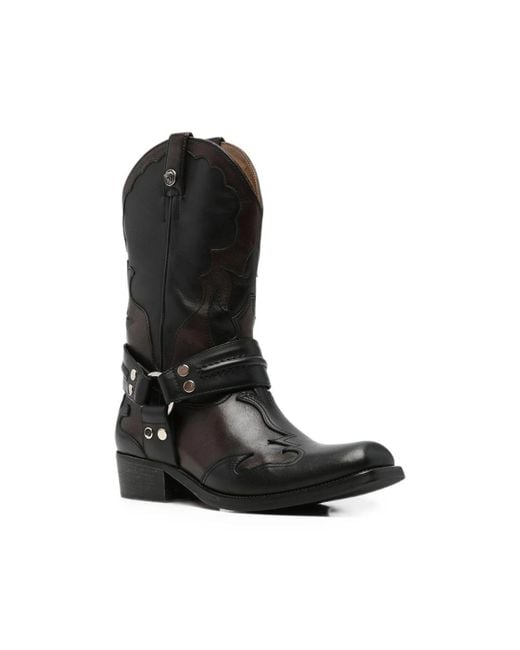 Versace Black Harness-Detail Embroidered Boots