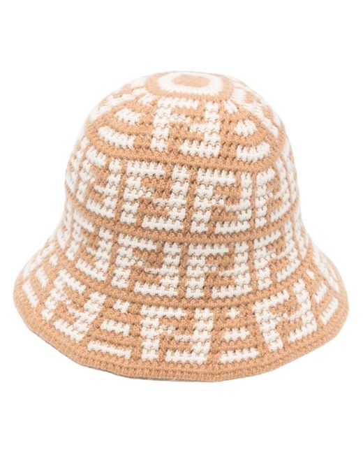 Fendi Natural Knitted Logo-pattern Bucket Hat
