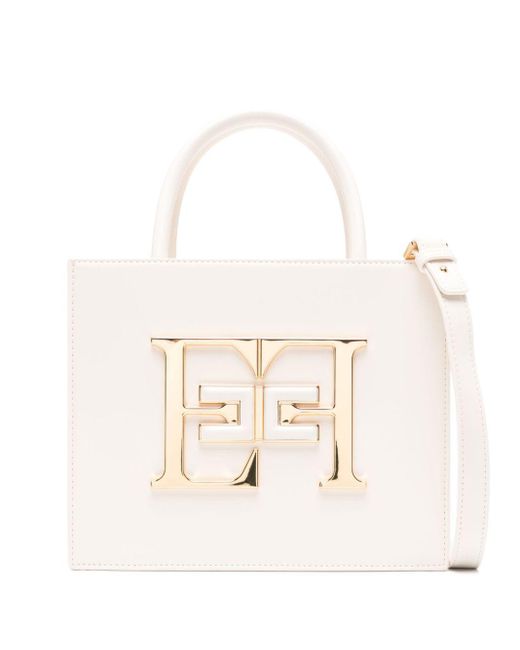 Elisabetta Franchi Small Logo Plaque Tote Bag in Natural Lyst UK