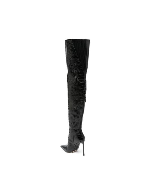 Tom Ford Black Croc-Effect Over-The-Knee Boots