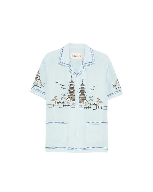 BAZISZT Blue Embroidered Shirt for men