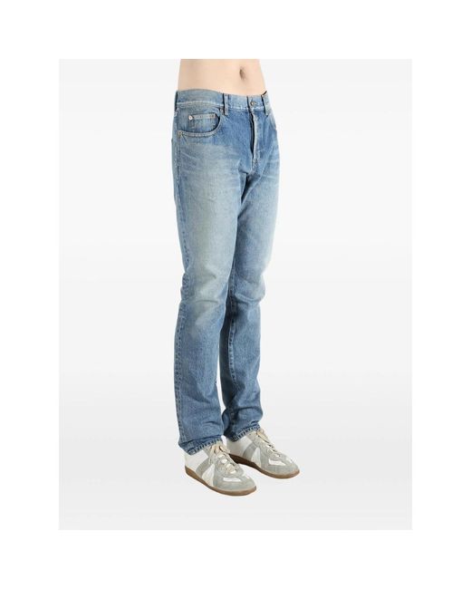 Saint Laurent Blue Logo-Patch Belt-Loop Jeans for men
