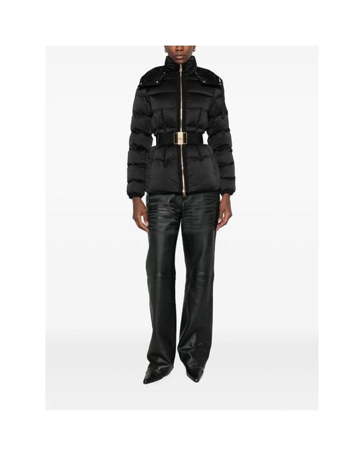 Elisabetta Franchi Black Belted Hooded Puffer Jacket