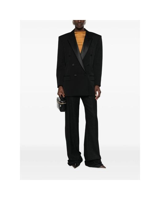 Saint Laurent Black Double-Breasted Peak-Lapels Blazer