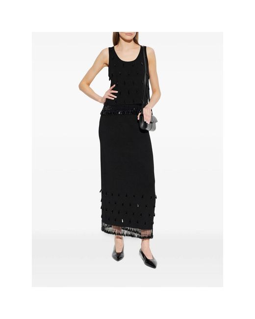 By Malene Birger Black Estilla Beaded Fringe Maxi Skirt