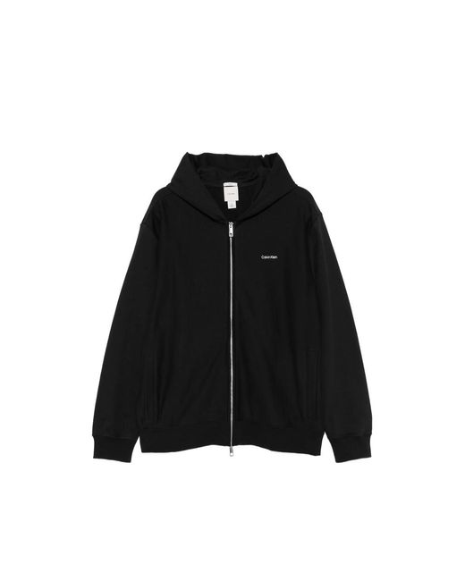Calvin Klein Black Embroidered-Logo Zip-Up Hoodie for men