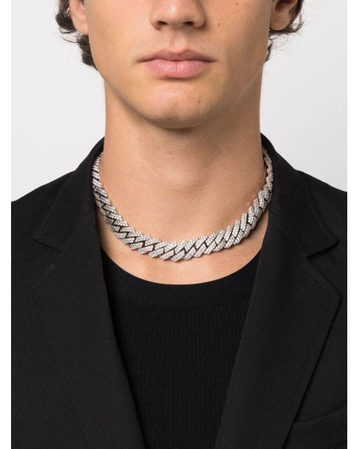 DARKAI Metallic Cuban Embellished Choker Necklace for men