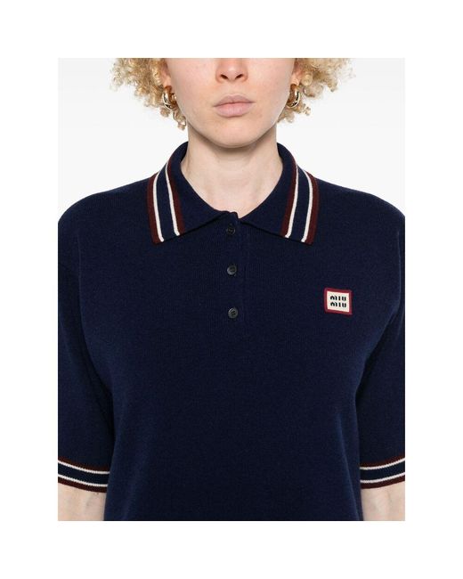 Miu Miu Blue Logo-Patch Mini Dress
