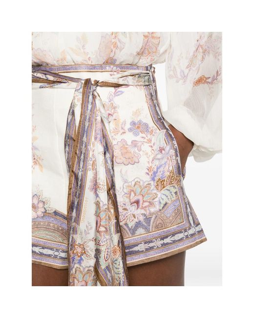 Zimmermann Multicolor Luna Floral-Print Belted Mini Shorts