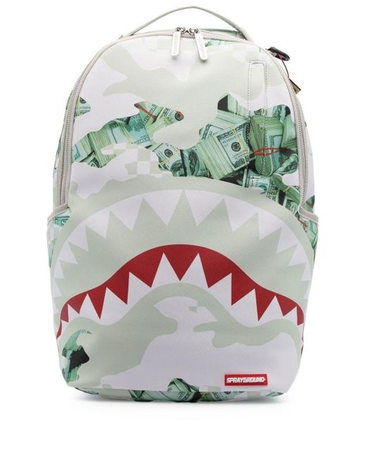 Sprayground Gray Shark-motif Zipped Backpack for men
