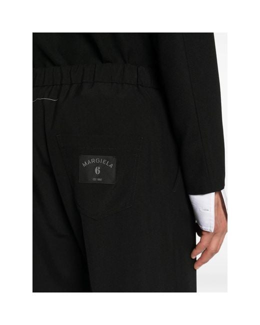 MM6 by Maison Margiela Black Drawstring-Waist Logo-Patch Trousers for men