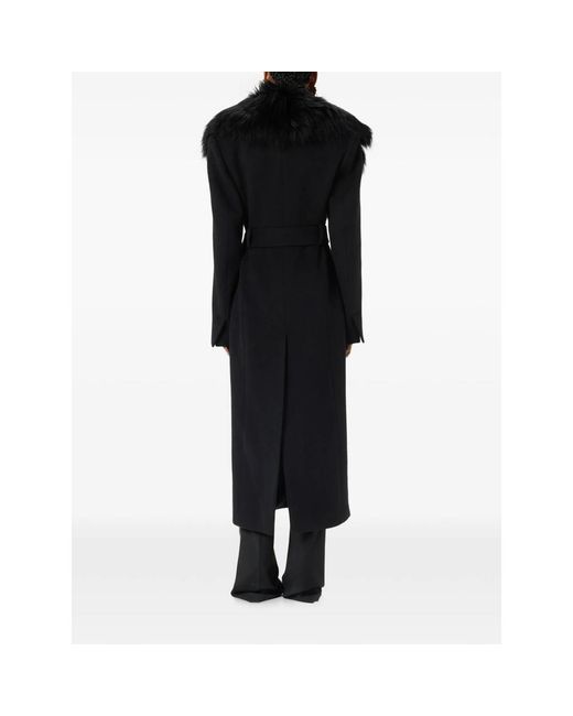 Blumarine Black Shearling-Collar Charm-Detail Coat