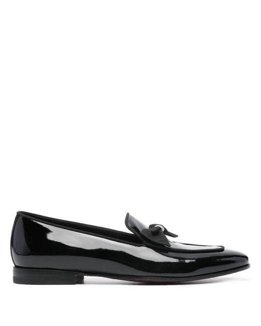 Tagliatore Black Bow-Detailing Leather Loafers for men