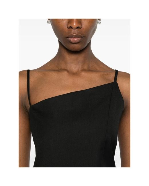 LA PISCINE Black Asymmetrical-Neck Top