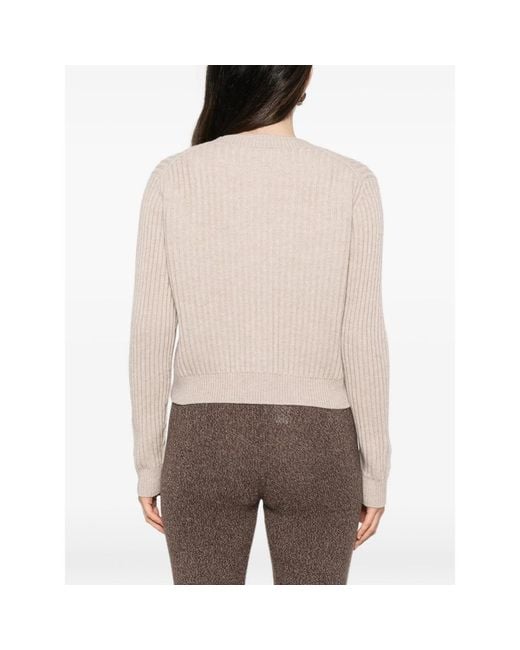 Allude Natural Ribbed-Knit V-Neck Cardigan