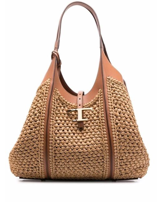 Tod's Leather Timeless Raffia Tote Bag - Lyst