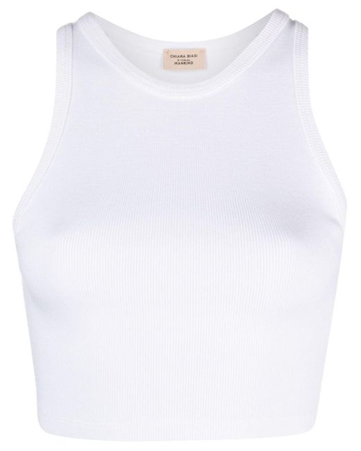 7 For All Mankind White X Chiara Biasi Ribbed-Knit Crop Top