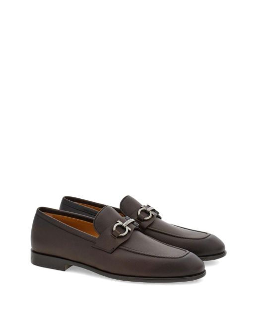 Ferragamo Brown Gancini-Plaque Leather Loafers for men