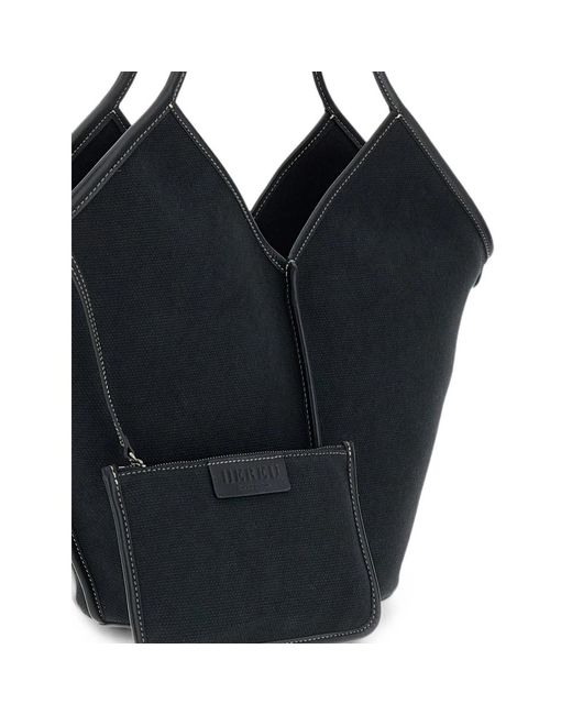 Hereu Black Calella Leather-Trim Tote Bag