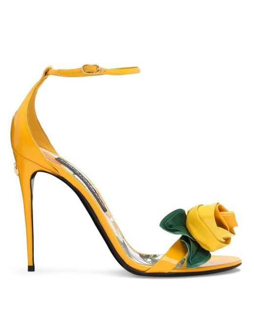 Dolce & Gabbana Metallic Floral-Appliqué Leather Sandals