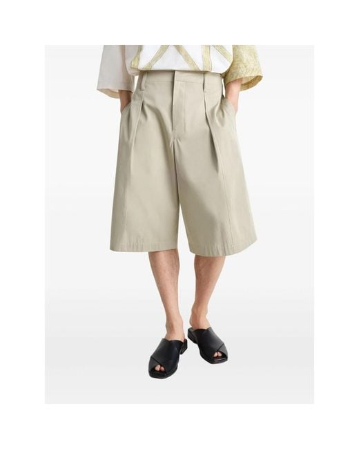 Lemaire White Pleated Bermuda Shorts for men