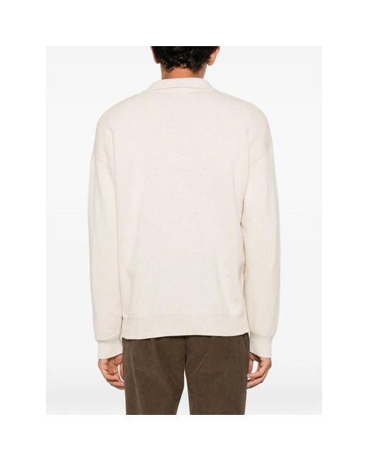 Roberto Collina White Ribbed-Trim Long-Sleeve Polo Shirt for men