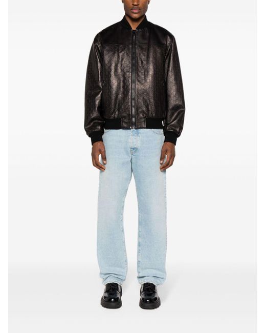 Gucci Black Monogram-debossed Relaxed-fit Leather Bomber Jacket for men