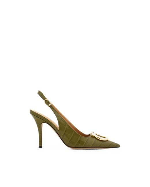 Ferragamo Green Maxi Gancini Slingback Pumps